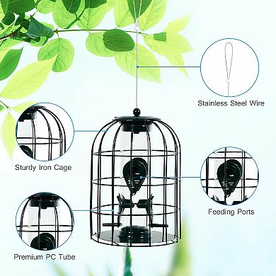 Squirrel-proof Caged Tube Wild Bird Feeder Outdoor Metal Seed Guard Deterrent