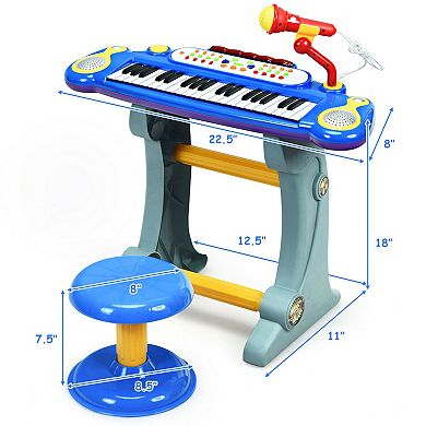 37 Key Electronic Keyboard Kids Toy Piano Included Microphone and Stool
