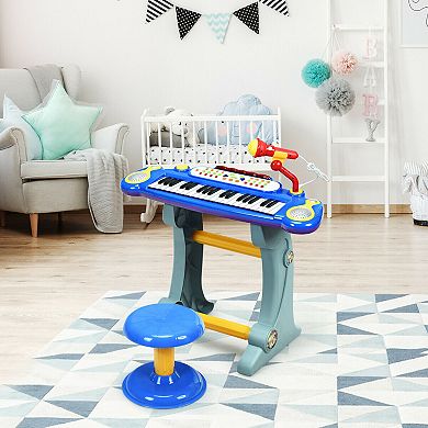 37 Key Electronic Keyboard Kids Toy Piano Included Microphone and Stool