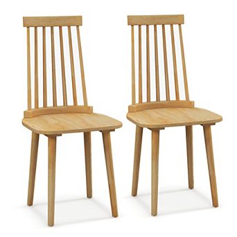 Windsor Dining Chairs Set Of 2 With High Spindle Back And Natural Rubber Wood Legs