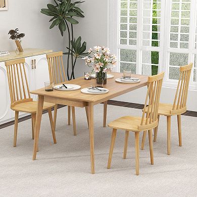 Windsor Dining Chairs Set Of 2 With High Spindle Back And Natural Rubber Wood Legs