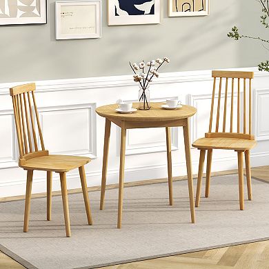 Windsor Dining Chairs Set Of 2 With High Spindle Back And Natural Rubber Wood Legs