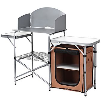 Foldable Outdoor BBQ Portable Grilling Table with Windscreen Bag
