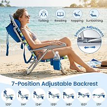 Infographic showing features of the adjustable beach chair.