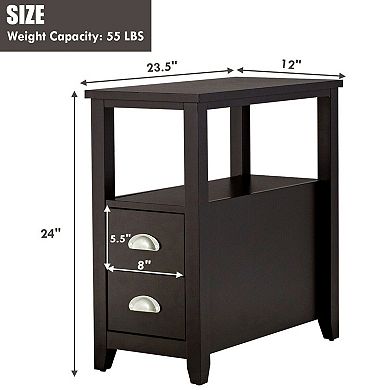 23.5 x 12 Inch Rectangular Wooden Nightstand with 2 Drawers and Shelf