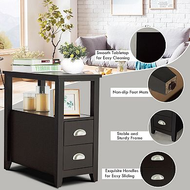23.5 x 12 Inch Rectangular Wooden Nightstand with 2 Drawers and Shelf