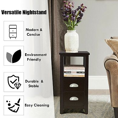 23.5 x 12 Inch Rectangular Wooden Nightstand with 2 Drawers and Shelf