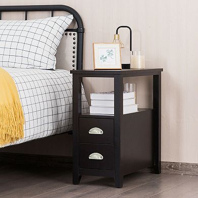 23.5 x 12 Inch Rectangular Wooden Nightstand with 2 Drawers and Shelf