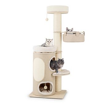 61 in Cat Tree For Indoor Cats With 2-stoery Condo And Top Perch-natural