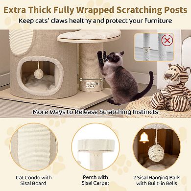 61 Inches Cat Tree For Indoor Cats With 2-stoery Condo And Top Perch-natural