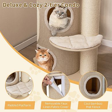 61 Inches Cat Tree For Indoor Cats With 2-stoery Condo And Top Perch-natural