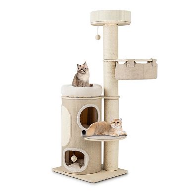61 Inches Cat Tree For Indoor Cats With 2-stoery Condo And Top Perch-natural