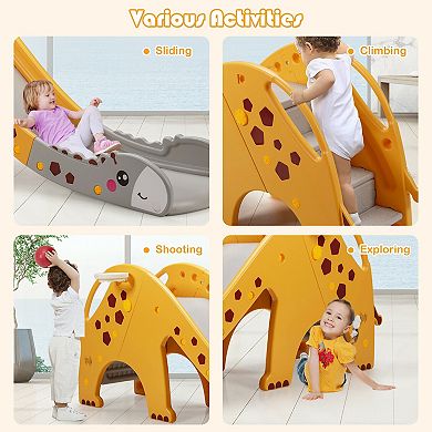 3-in-1 Kids Climber Slide Play Set with Basketball Hoop