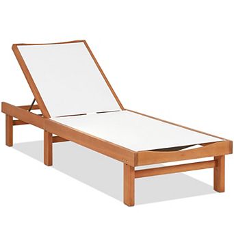 Outdoor Wood Chaise Lounge Chair With 5-postion Adjustable Back