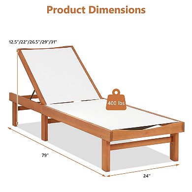 Outdoor Wood Chaise Lounge Chair With 5-postion Adjustable Back