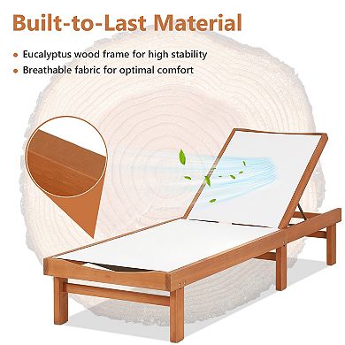 Outdoor Wood Chaise Lounge Chair With 5-postion Adjustable Back