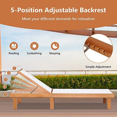 Outdoor Wood Chaise Lounge Chair With 5-postion Adjustable Back