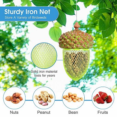 Metal Acorn Wild Bird Feeder Outdoor Hanging Food Dispenser for Garden Yard