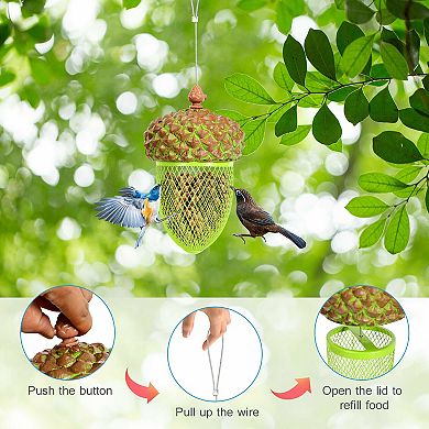 Metal Acorn Wild Bird Feeder Outdoor Hanging Food Dispenser for Garden Yard