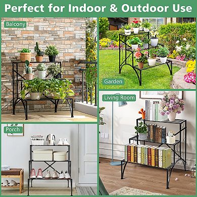 3-Tier Metal Plant Rack Garden Shelf in Stair Style