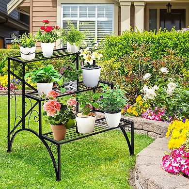 3-Tier Metal Plant Rack Garden Shelf in Stair Style