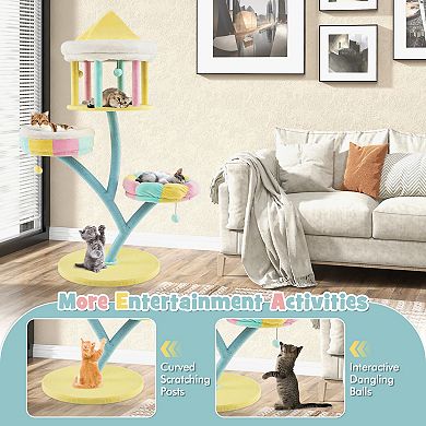 Multi-layer Cat Tree With 2 Removable Perches Scratching Posts-color