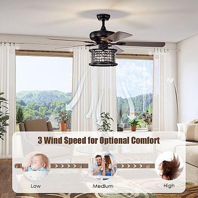 52 Inch 3-speed Crystal Ceiling Fan Light With Remote Control