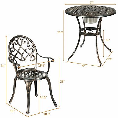 3 Pieces Outdoor Set Patio Bistro With Attached Removable Ice Bucket