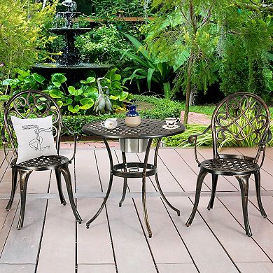 3 Pieces Outdoor Set Patio Bistro With Attached Removable Ice Bucket