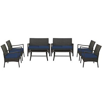 4 pc Rattan Conversation Set With Tempered Glass Coffee Table