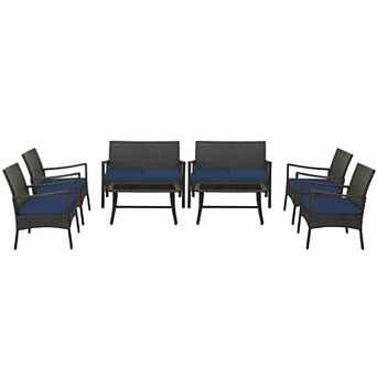 4 pc Rattan Conversation Set With Tempered Glass Coffee Table