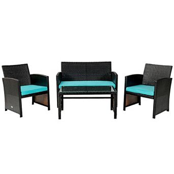 4 pc Patio Rattan Cushioned Furniture Set