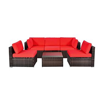 6 pc Patio Furniture Set Outdoor PE Rattan Sectional Sofa Set