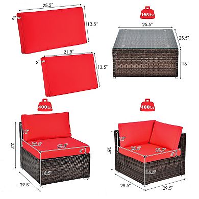 6 Piece Patio Furniture Set Outdoor PE Rattan Sectional Sofa Set