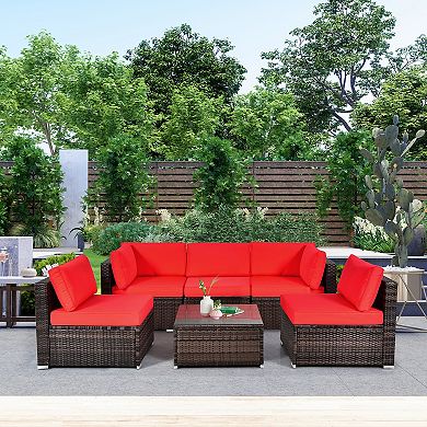 6 Piece Patio Furniture Set Outdoor PE Rattan Sectional Sofa Set