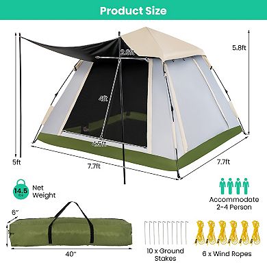 2-4 Person Instant Pop-up Camping Tent With Removable Rainfly