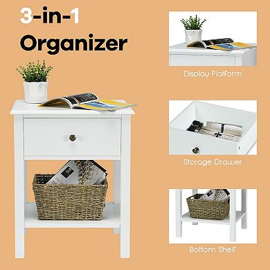 Nightstand End Table with Drawer and Shelf
