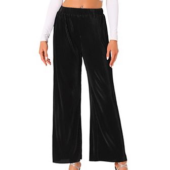 Wide Leg Pants for Women's Pleated Shiny High Waist Elastic Nightout Outfit Party Clubwear Trousers