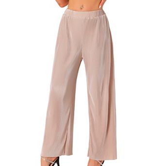 Wide Leg Pants for Women's Pleated Shiny High Waist Elastic Nightout Outfit Party Clubwear Trousers