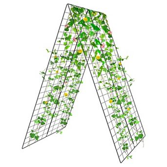 2 pc Foldable A-Frame Trellis Plant Supports with Twist Ties-Green