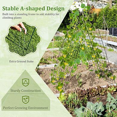 2 Pieces Foldable A-Frame Trellis Plant Supports with Twist Ties-Green