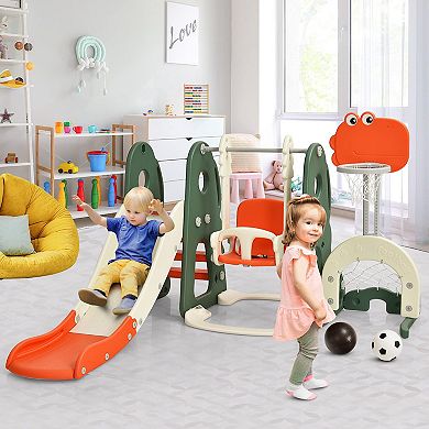 6 in 1 Toddler Slide and Swing Set with Ball Games