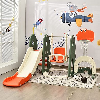 6 in 1 Toddler Slide and Swing Set with Ball Games
