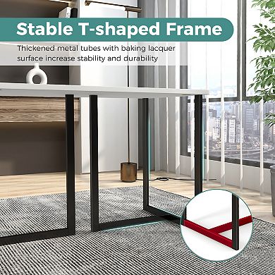 Modern Computer Desk 47 Inch Writing Study Table With Metal Frame