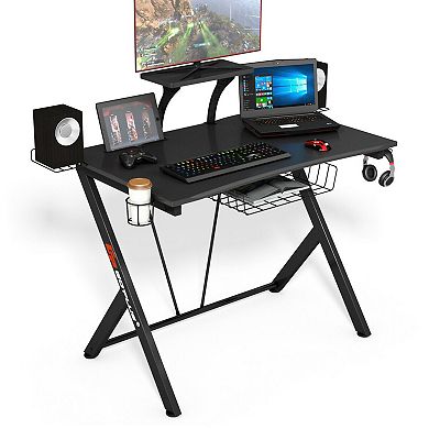 Multifunctional E-sport Gaming Desk With Headset Hook And Cup Holder