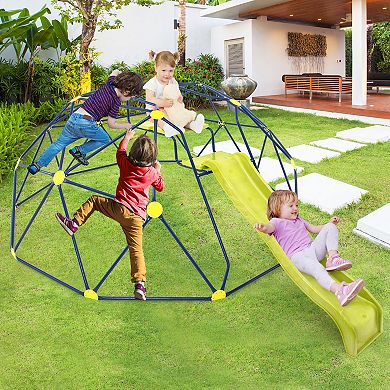 13.3 FT Climbing Dome Geometric Dome Climber with Extended Wavy Slide and 2 Rest Platforms
