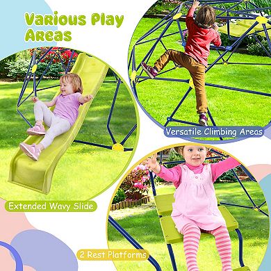 13.3 FT Climbing Dome Geometric Dome Climber with Extended Wavy Slide and 2 Rest Platforms
