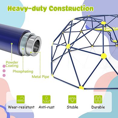 13.3 FT Climbing Dome Geometric Dome Climber with Extended Wavy Slide and 2 Rest Platforms