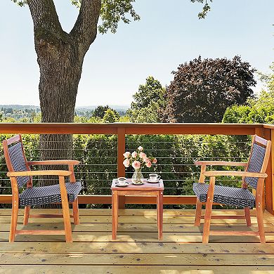 3 Pieces Rattan Bistro Set With Acacia Wood Frame For Garden