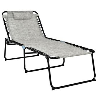 4 Position Folding Lounge Chaise With Adjustable Backrest And Footrest